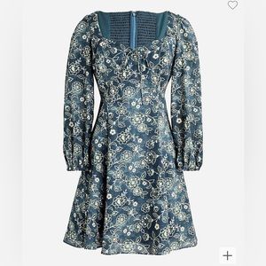J. Crew Sweetheart Long-sleeve Mini Dress in Vintage Vines 14 Green Lined
